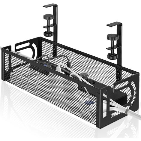 Passe-câbles de bureau, gestion des câbles sous le bureau, panier pour gérer les câbles et les multiprises, accessoires de bureau, organisateur de câbles pour bureau, bureau à domicile (noir) (1/5)