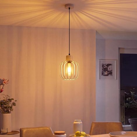 ZMH Suspension E27 1 Lumière, Bois Gris, Style Moderne, Lampe Suspendue pour Salle à Manger et Cuisine (1/5)