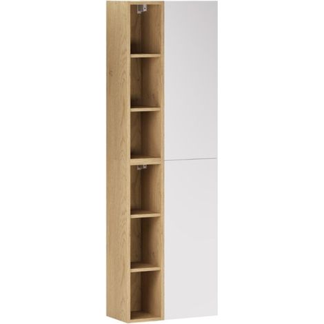Mobili modulari da parete OSTER 50cm – mobile sospeso bianco opaco con 1 porta e 6 nicchie visibili in rovere chiaro