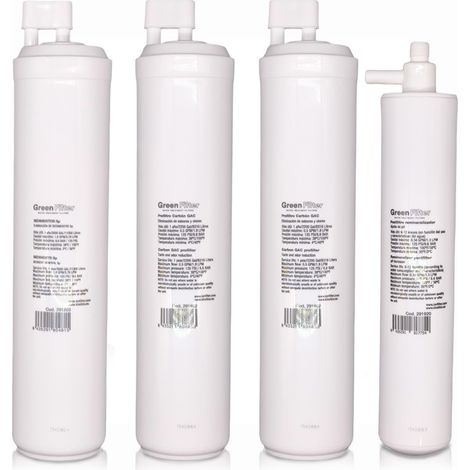 Set mit 4 Ersatzfiltern für Umkehrosmose, Marke Green Filter, Typ CS, mit CS-Nachfilter Remineralisierende