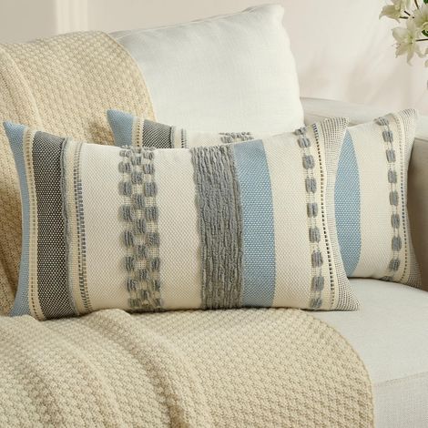 Lot de 2 Boho Housse de Coussin 30x50, Housse de Coussin Décorative à Rayures avec Texture Touffetée Douce, Douillet Taie d'oreiller Moderne pour Canapé Chambre Chaise Lit, Gris (1/5)
