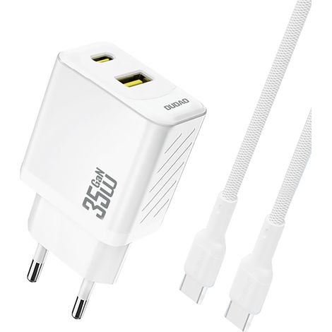 USB-A/USB-C-Wandladegerät mit USB-C PD QC 35W-Kabel – Weiß