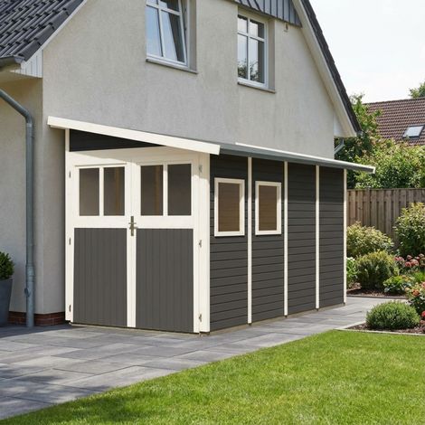 Abri Jardin Adossé Bois Vitrifié Gris 6.26m² Wandlitz 4 Karibu (1/5)