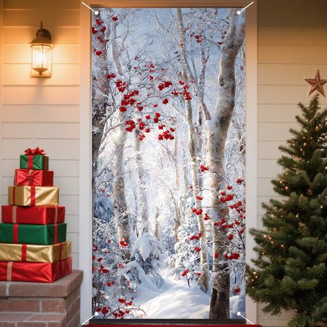 Décorations de Noël 2026 - Bannières, nœuds, décorations de Noël, rideaux de porte - 90 x 180 cm (œillets + ruban) - QL-5