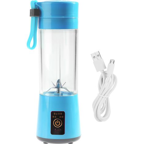 Tragbarer, per USB aufladbarer Fruchtentsafter aus Kunststoff, 350-400 ml (blau) (1/5)