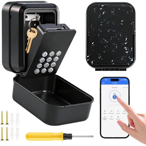 Boite a Clefs Securisee Exterieur,Grand Boitier a Cle Murale Étanch Boite à Clé Sécurisée avec Code, Anti-Vol boite à Clé Murale Connectée Bluetooth pour Airbnb, Maison, Usine, Garage (1/5)