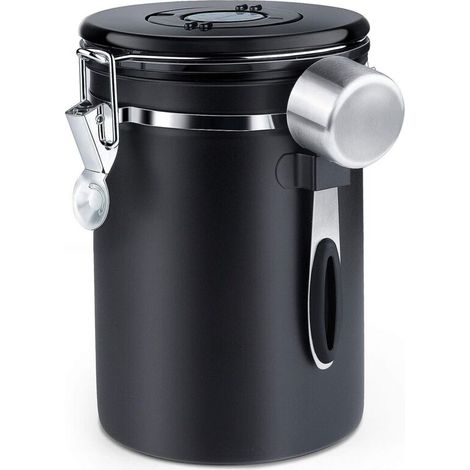 Moulin à café étanche pour grains avec valve CO₂ et cuillère doseuse intégrée – Capacité 1,8 L – Noir