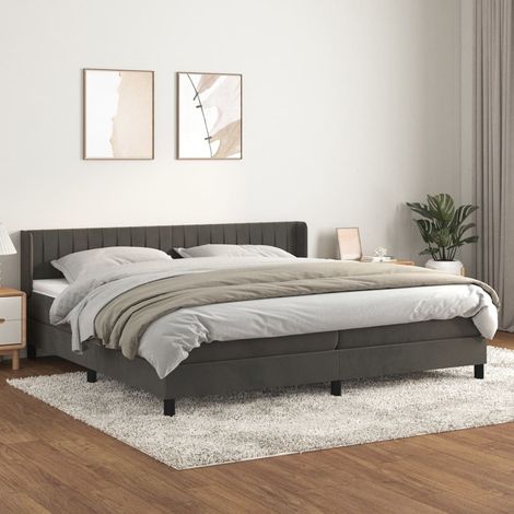 Lit à sommier tapissier et matelas - Cadre De Lit Moderne: King Size - Lit Double - Gris foncé 200x200cm Velours Chic-468663 (1/5)