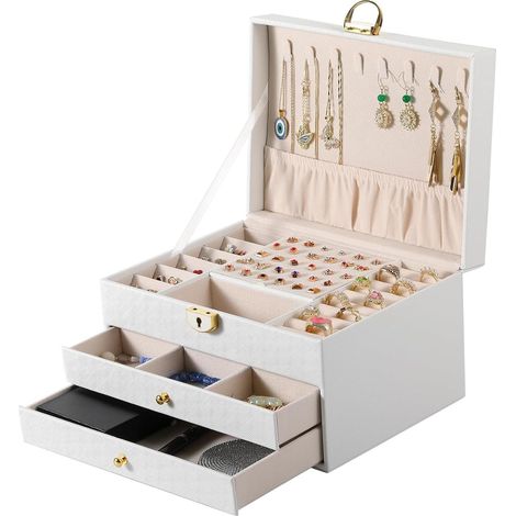 Coffret à bijoux en velours glacé avec 20 crochets pour colliers, boîte à bijoux empilable avec couvercle en verre verrouillable (1/5)