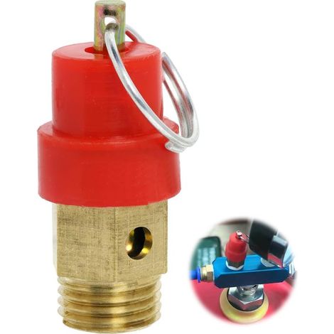 Soupape de sécurité pour compresseur d'air comprimé G1/4 Filetage extérieur 115 PSI Pression de réglage Rouge Chapeau Compresseur Valve de sécurité de pression d'air 1 pièce (1/5)