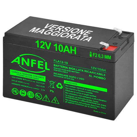 batteria piombo 12v 10ah ermetica (VRLA), adatta per UPS Gruppi di Continuita', Videosorveglianza, Sistemi di allarme, mobilita' elettrica, giocattoli, attacco faston F2 6,3mm