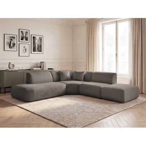BOBOCHIC - Canapé d'angle L fixe modulable ANDA tissu chenille Angle gauche  Taupe (1/4)