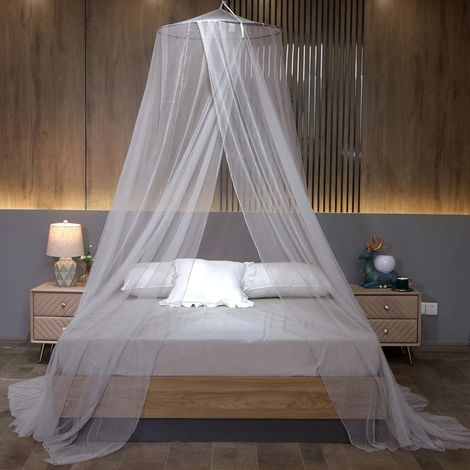 Copriletto con zanzariera, grande tenda a baldacchino con zanzariera, adatta per letti singoli e king size, bianca (1/5)