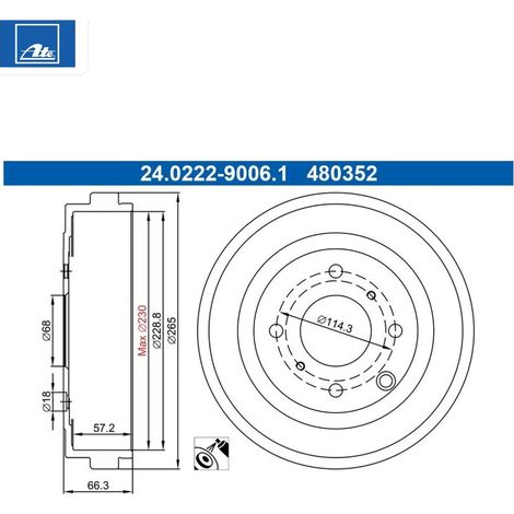 Lot de 2 Tambours de frein ATE 24.0222-9006.1 NISSAN 43206-3LG0A 43206-JX00A