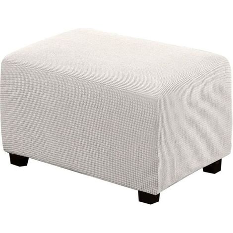 Housse de Pouf carrée Extensible en Peluche, Housses de Repose-Pieds en Jacquard Doux pour protéger Le Repose-Pieds, Housse de Pouf avec Fond élastique, Lavable en Machine - S-Blanc (1/5)