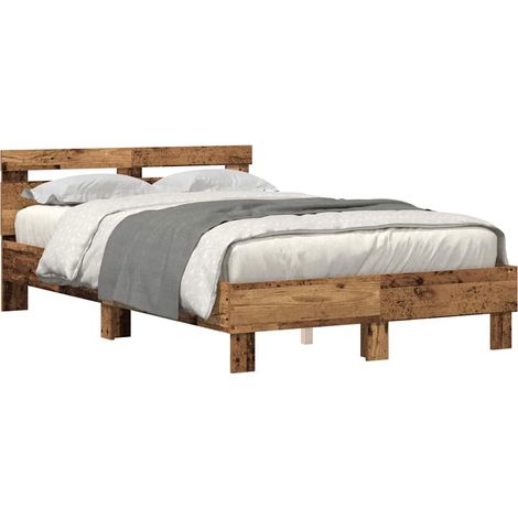 Lit double Lit adulte Cadre de lit Bois ancien 120 x 190 cm Bois d'ingénierie