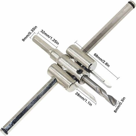 royaluxe - Scie Cloche Bois Reglable, 30-200mm Perceuse Trous Trépan Réglable, Coupe-trou Réglable, Kit de Foret de Coupe de Cercle pour Bois, Ensemble de Perçage de Cloison Sèche en Bois (1/3)