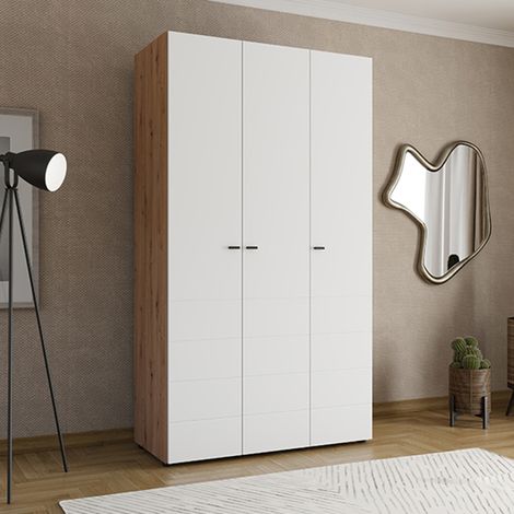 Armario 3 Puertas Ronco, Ropero Dormitorio con Barra, 4 Estantes, 3 Puertas, 117x52 cm Blanco Mate (1/5)