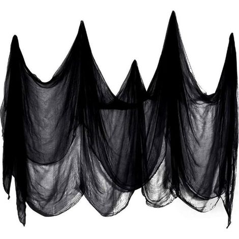 1 PC Rideau Halloween Decoration Exterieur Effrayante,Noir Gaze Tissu de Grande Taille Deco Halloween Interieur 215 x 500 cm (1/5)