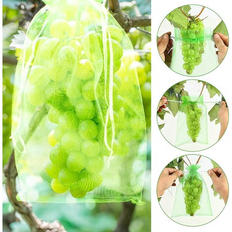 Sac de Protection de Raisins, 50Pcs Sac de Protection de Grappes,17 x 23 cm, Sachets de Protection pour Plantes, Sac en Organza avec Cordon de Serrage pour Fruits(Vert) (1/5)