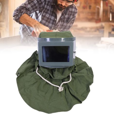 Dieser gerahmte Sandstrahlhelm mit winddichter Kapuze, Visier und Schal eignet sich zum Polieren, Sandstrahlen, Lackieren, Pulverbeschichten, Verpacken von Zement, zur allgemeinen Staubentfernung und  (1/5)