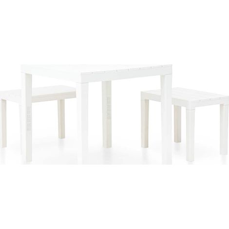 Maison Exclusive - Gartentisch mit 2 Bänken Kunststoff Weiß (1/5)
