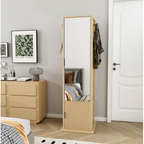 Armoire à bijoux avec miroir en pied, meuble 4-en-1 rotatif à 360°, rangement pour bijoux et cosmétiques, étagères et 6 crochets, 50 x 50 x 170 cm, idéal pour chambre, CHICFURN (1/5)