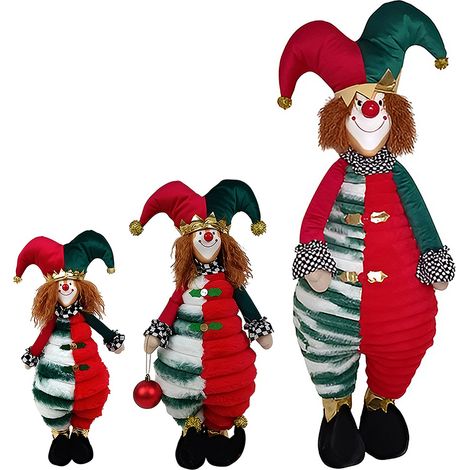 Set 3 Giullari Pagliaccio Decorativo pupazzo Clown con Cappello Jolly in Tessuto peluches Decorazione d’Arredo Colorata per Casa Vetrine Eventi