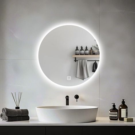 Runder 50 cm LED-Badezimmerspiegel für Waschbecken mit Hintergrundbeleuchtung zum Duschen und Rasieren, Wandmontage, beschlagfrei, 3-farbige Beleuchtung, IP54