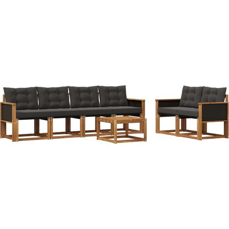 Set di divani da esterno con cuscino 7 pz  Salotto da Giardino Naturale e Nero (1/5)