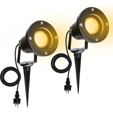 Confezione da 2 faretti led da esterno con picchetto di terra, faretto led da esterno da 6W IP65 bianco caldo (1/5)