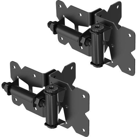 Lot de 2 charnières de portail à fermeture automatique robustes pour clôtures en bois/vinyle/PVC, réglables à 90 degrés, avec vis d'installation et outil de réglage de balançoire, noir (1/5)