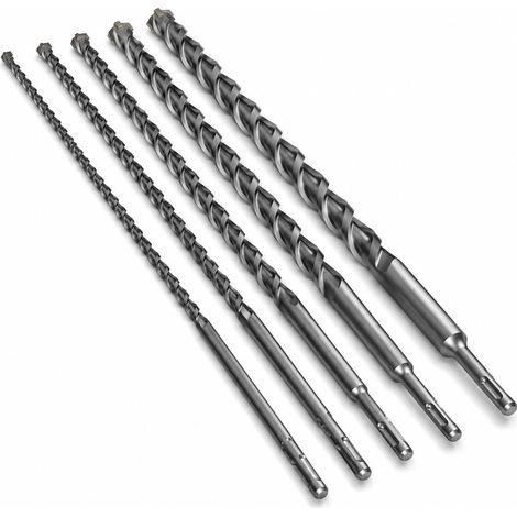 Lot de 5 forets SDS Plus 600 mm pour perceuse perforatrice - Diamètres 10, 12, 16, 20, 24 mm pour béton, pierre et béton - Haute résistance et durabilité (1/5)