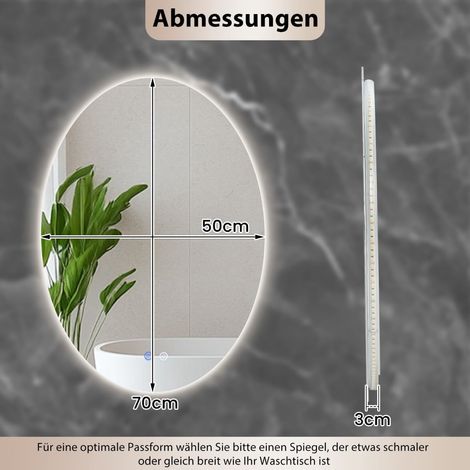 Ovaler Badezimmerspiegel 70x50 cm, LED, beschlagfrei, dimmbar