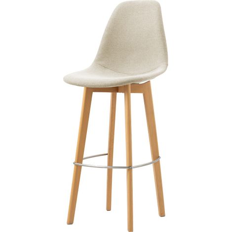 Tabouret de bar avec piètement empilable - Assise en tissu Bois/Beige (Lot de 4) - Feros (1/3)