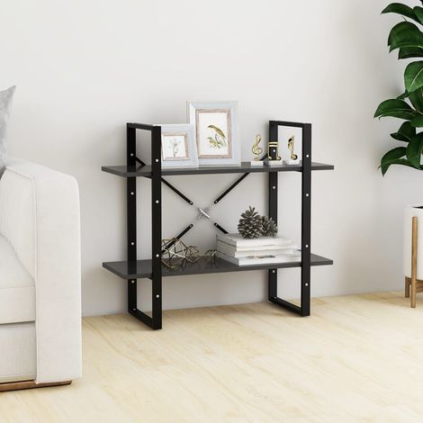 Bibliothèque à 2 niveaux, Étagère de Rangement, Meuble pour Dossier, Armoire de Rangement Gris 80x30x70 cm Aggloméré AXZ44437 (1/5)