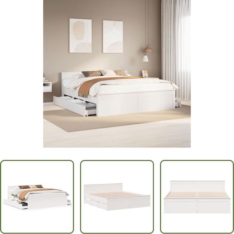 Cadre de lit -  Cadre de lit sans matelas avec tête de lit 200x200 cm bois pin (1/5)