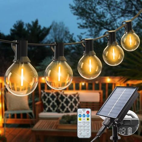 G40 10m Solar-Lichterkette für den Außenbereich, 15 bruchsichere Glühbirnen, 8 Modi, IP44 wasserdicht, für Garten/Balkon/Weihnachten (1/5)