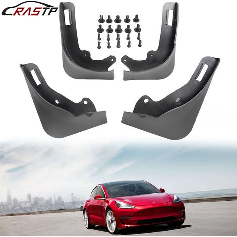 Suitable for 2019-2021 Tesla Model Y cars - Soft rubber mud flaps for rear wheels - Matte black (1/4)
