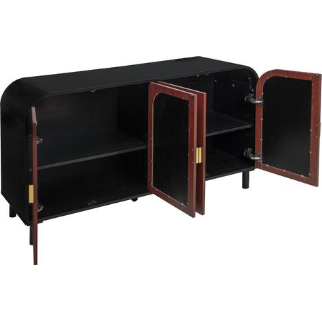 Buffet rétro, enfilade de 150 cm avec façades cintrées, MDF, 4 portes, étagères réglables, charnières à fermeture douce, pieds en bois, pour salle à manger et entrée