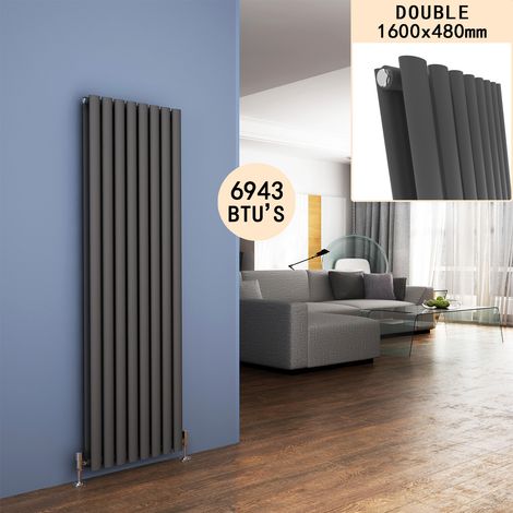 ELEGANT 1600 x 480 mm Modern Vertical Column Designer Radiator Anthracite Oval Double Panel Radiator Heater (1/5)