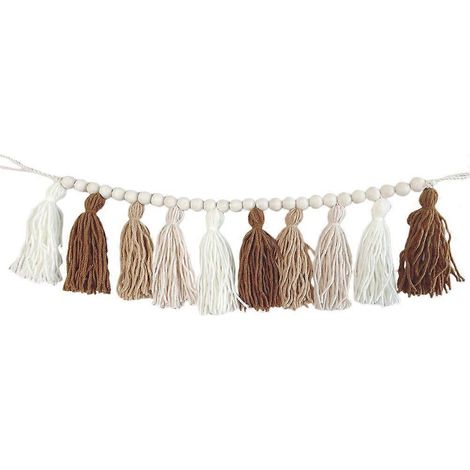 Guirlande de perles en bois avec pompon pour décoration suspendue de style campagnard (3 pièces) (1/5)