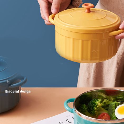Große Nudelschüssel mit Deckel, binaurale Nudelschüssel, abgedeckte Schüssel für Zuhause, Studentenwohnheim oder jede andere Wohnform, gelb (1/4)