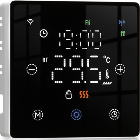Termostato WIFI Con Batteria Nero, Per Caldaia a Gas Boiler, APP TUYA Smart Life, Quadrata Montaggio da Esterno Oppure Incasso Scatola 502