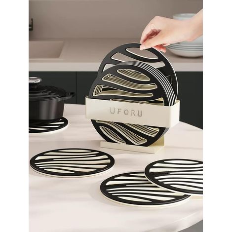 Dessous de verre en céramique, lot de 6 pièces, adaptés à la décoration intérieure, la cuisine, les cadeaux, les bars et les tables basses (6 dessous de verre + support, 7) (1/5)