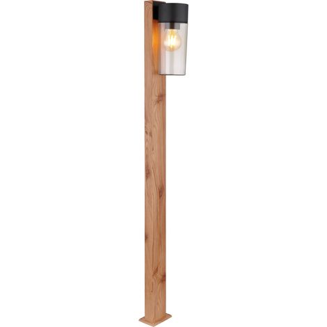 Globo Etsi Borne d'extérieur aspect bois foncé IP44 abat-jour en verre fumé 1x E27