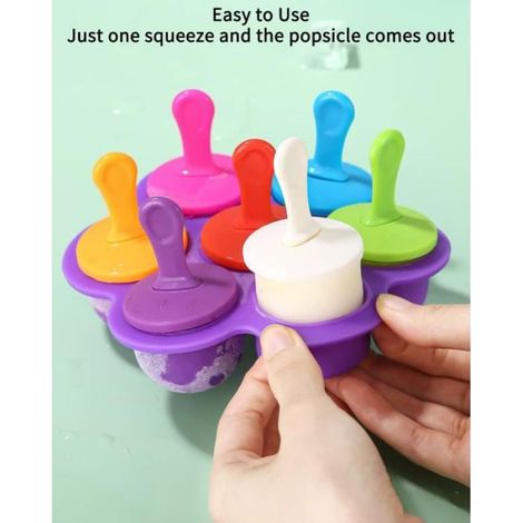 Moule à Glace, 2 PCS Silicone Moule à Crème Glacée, 7 Cellules Moule Glace Bebe avec Bâtonnets en Plastique Colorés, sans BPA (1/4)