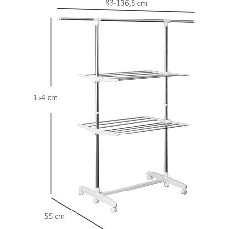 Séchoir à linge mobile pliable à 2 niveaux avec ailes latérales, tour de séchage compacte idéale pour petits espaces, gain de place au quotidien (1/5)
