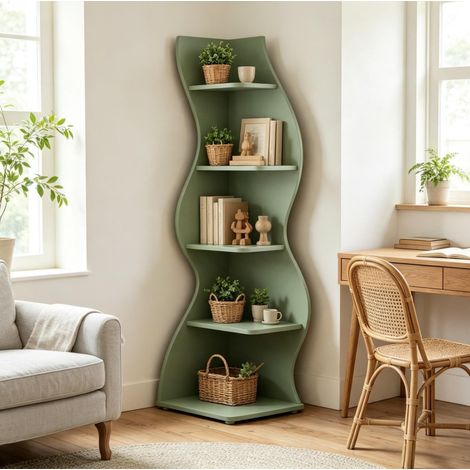 Libreria angolare verde in legno 50x50x182,5 cm, 5 ripiani salvaspazio - MEUBLIV (1/5)