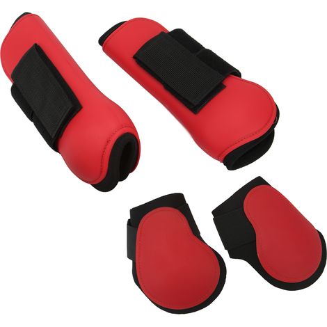 Ensemble de 4 guêtres de protection pour tendons de chevaux, souples, antidérapantes et rembourrées, en polyuréthane (PU), rouges, taille M. (1/5)